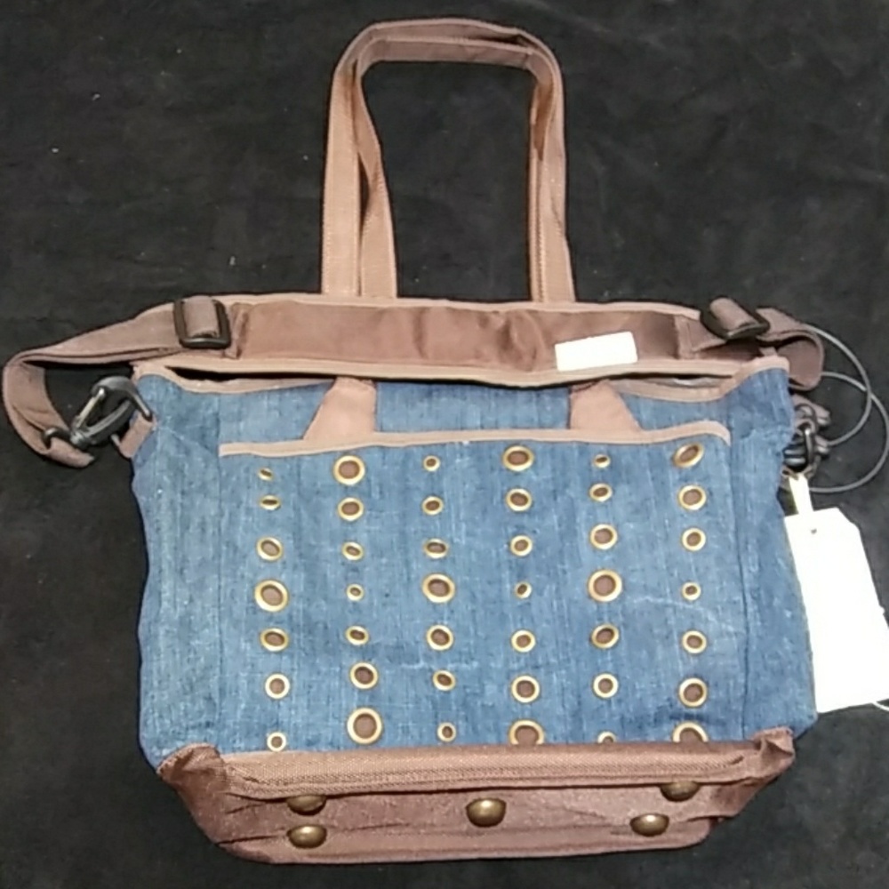 Fleurville blue denim travelbag w/ brown accents